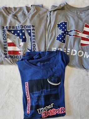 Men's Under Armour Gray Blue Freedom Graphic T-shirt Bundle S Youth XL
